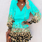 Contrast Leopard Print Ruffles Long Sleeve Dress