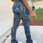 Plus Size Denim Print High Waist Pants