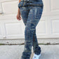Plus Size Denim Print High Waist Pants