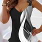 Abstract Print Colorblock Lace Patch Casual Tank Top