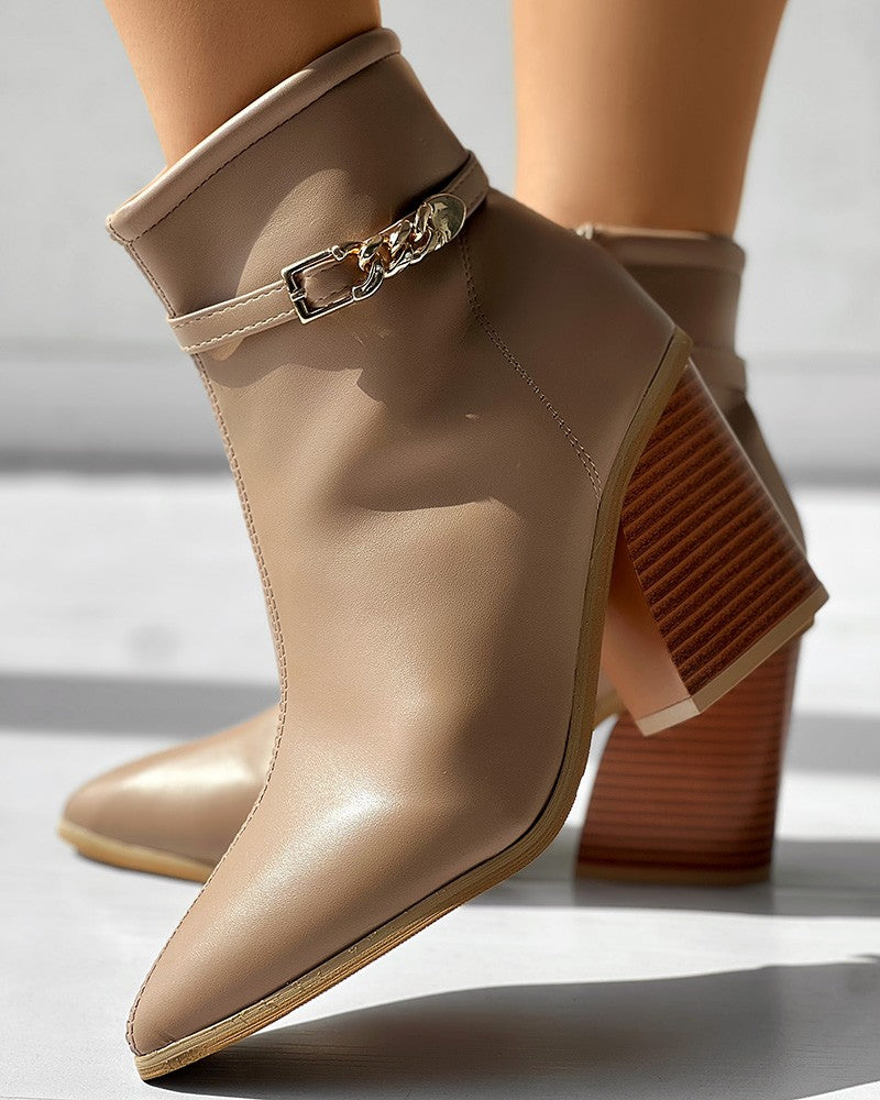 Chain Decor Chunky Heel Ankle Boots
