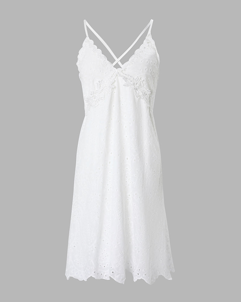 Eyelet Embroidery Contrast Lace Casual Dress