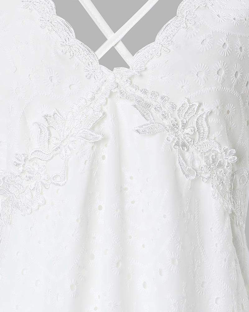 Eyelet Embroidery Contrast Lace Casual Dress
