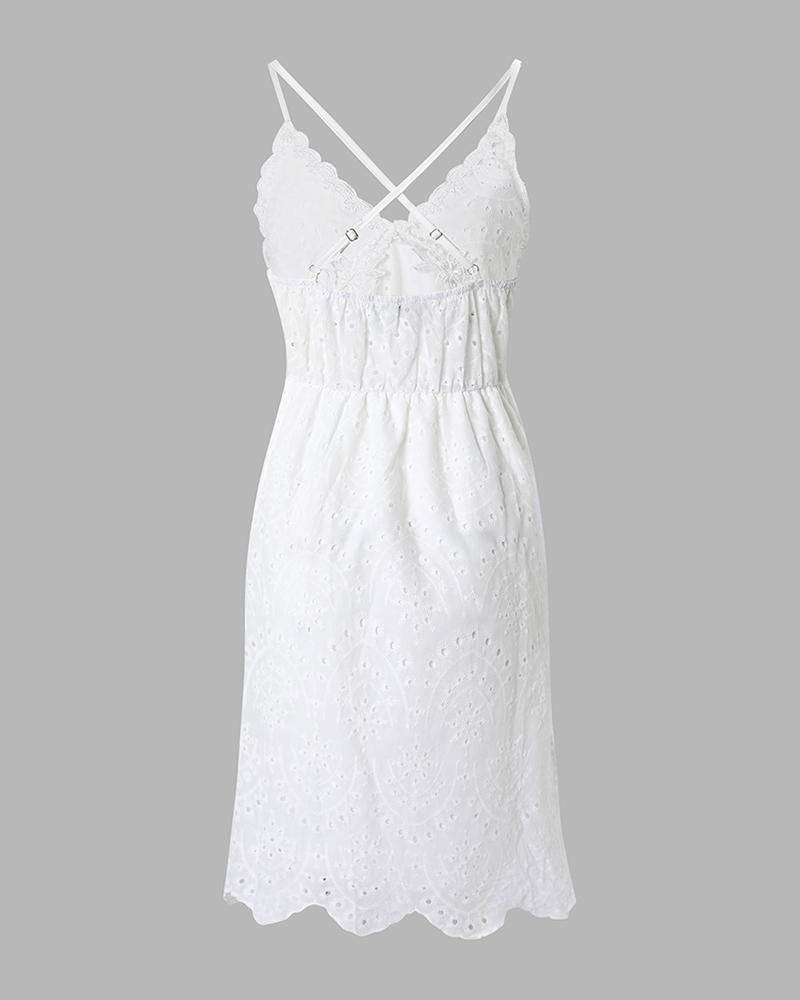 Eyelet Embroidery Contrast Lace Casual Dress