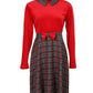 Christmas Bowknot Decor Plaid Print Long Sleeve Dress