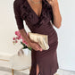 Slit Ruffles Deep V Neck Midi Dress