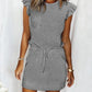 Flutter Sleeve Pocket Design Drawstring Casual Dress