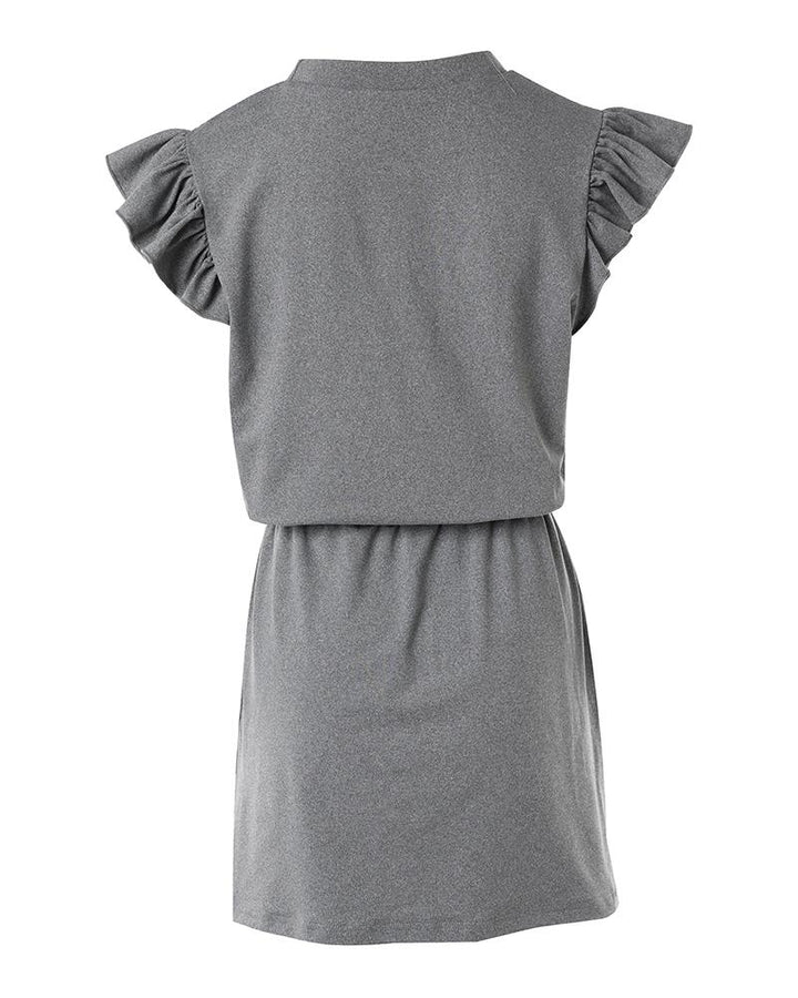 Flutter Sleeve Pocket Design Drawstring Casual Dress