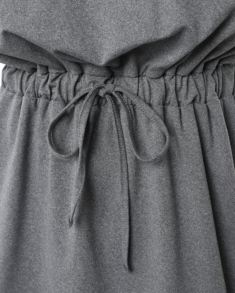 Flutter Sleeve Pocket Design Drawstring Casual Dress