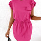 Flutter Sleeve Pocket Design Drawstring Casual Dress