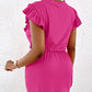 Flutter Sleeve Pocket Design Drawstring Casual Dress