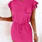 Flutter Sleeve Pocket Design Drawstring Casual Dress