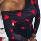 Heart Print Asymmetrical Neck Top