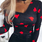 Heart Print Asymmetrical Neck Top