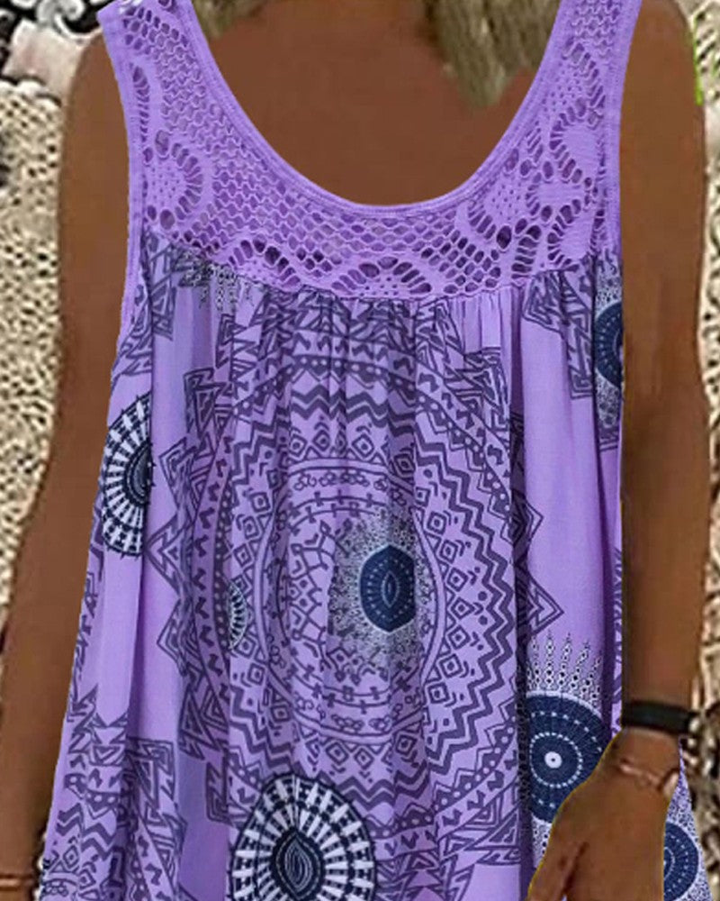 Vintage Geometric Print Sleeveless Casual Dress