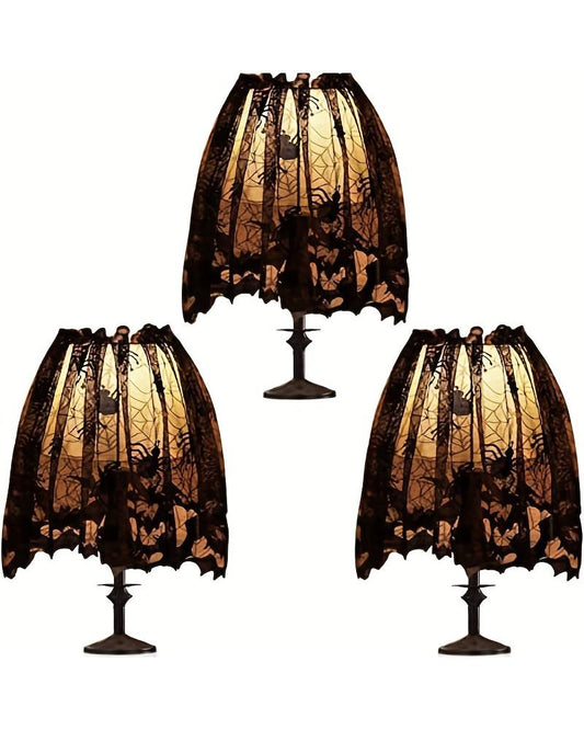 1pc Halloween Lamp Shade Cover Black Lace Ribbon Spider Web Lampshades Topper Scarf Party Supplies