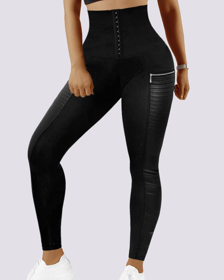 Zipper Design High Waist Tummy Control Yoga Pants