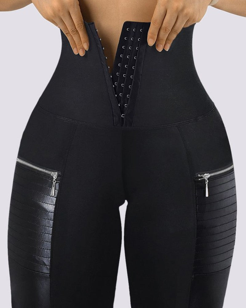 Zipper Design High Waist Tummy Control Yoga Pants