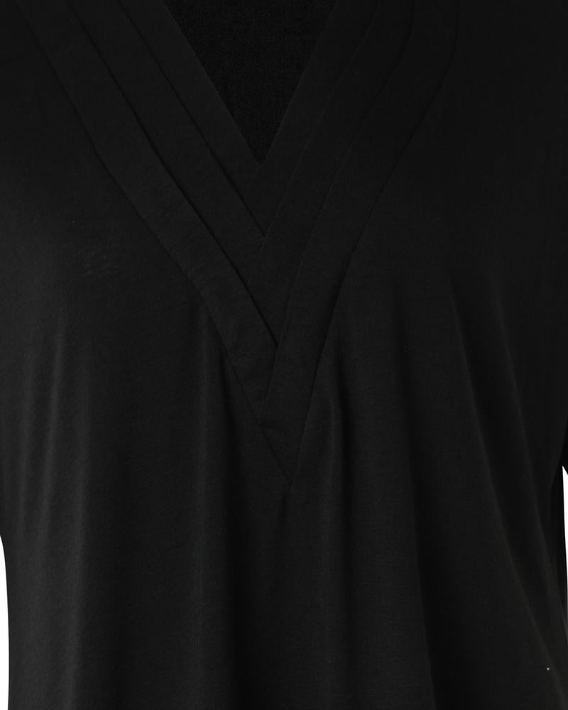 Half Sleeve V Neck Ruched Casual Dress