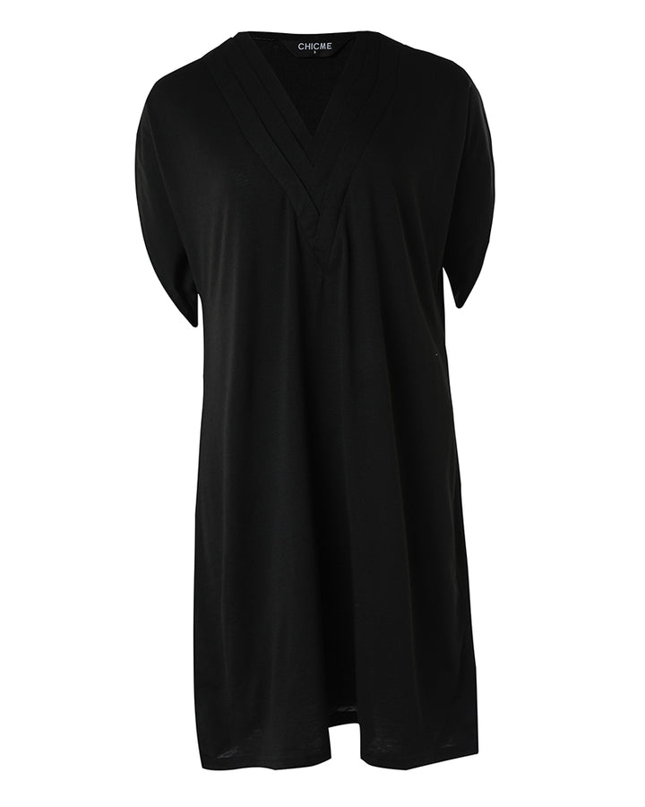 Half Sleeve V Neck Ruched Casual Dress