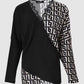 Geo Print Contrast Lace Long Sleeve Wrap Top
