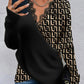 Geo Print Contrast Lace Long Sleeve Wrap Top