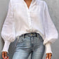Lantern Sleeve Button Front Blouse