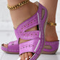 Hollow Floral Embroidery Cross Stitching Wedge Sandals