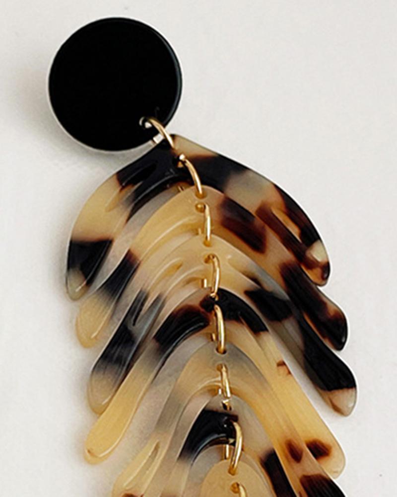 1Pair Leaf Shaped Tassel Drop Earrings