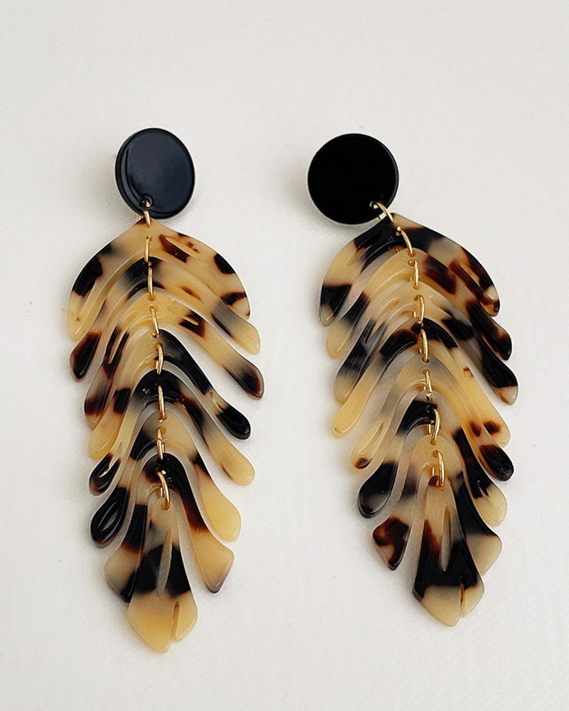 1Pair Leaf Shaped Tassel Drop Earrings