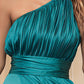 One Shoulder High Slit Satin Ruched Evening Dress