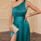One Shoulder High Slit Satin Ruched Evening Dress