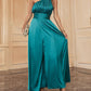 One Shoulder High Slit Satin Ruched Evening Dress