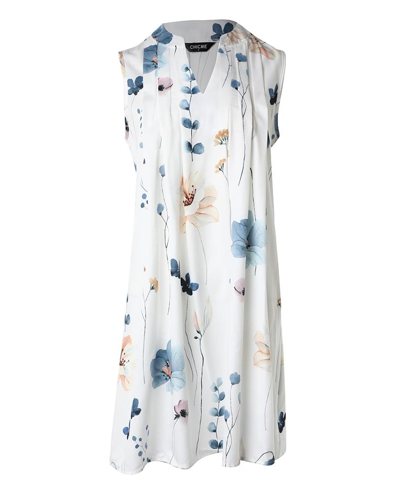 Floral Print Notch Neck Ruched Casual Dress
