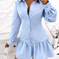Long Sleeve Buttoned Ruffle Hem Shirt Dress