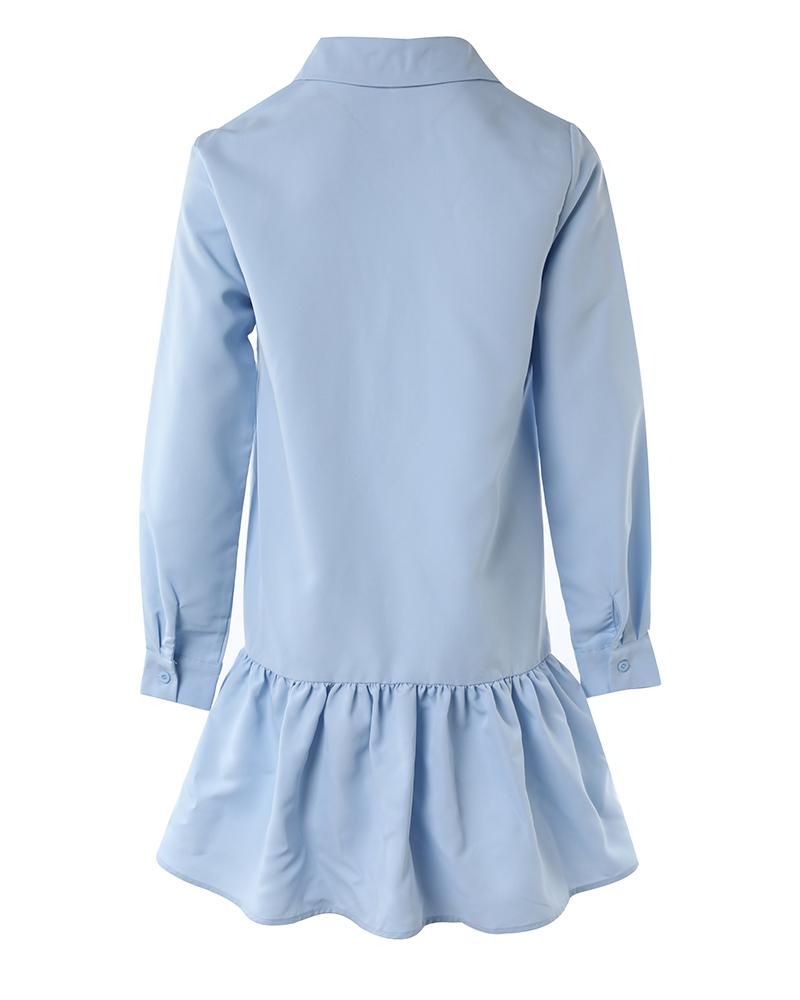 Long Sleeve Buttoned Ruffle Hem Shirt Dress
