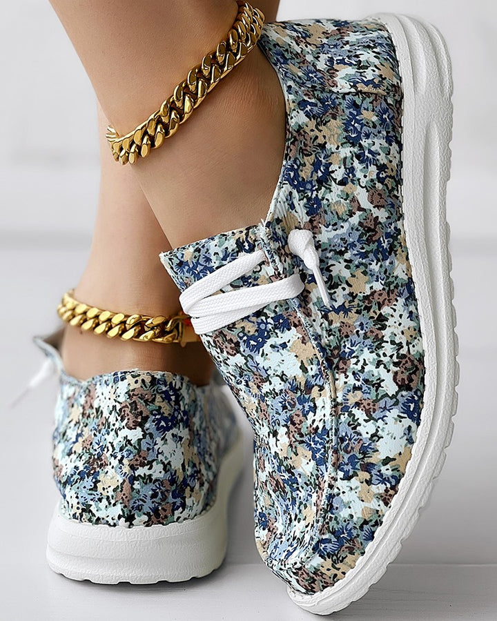 Ditsy Floral Print Lace up Casual Slip On