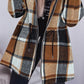 Plaid Pattern Zipper Design Drawstring Hooded Coat