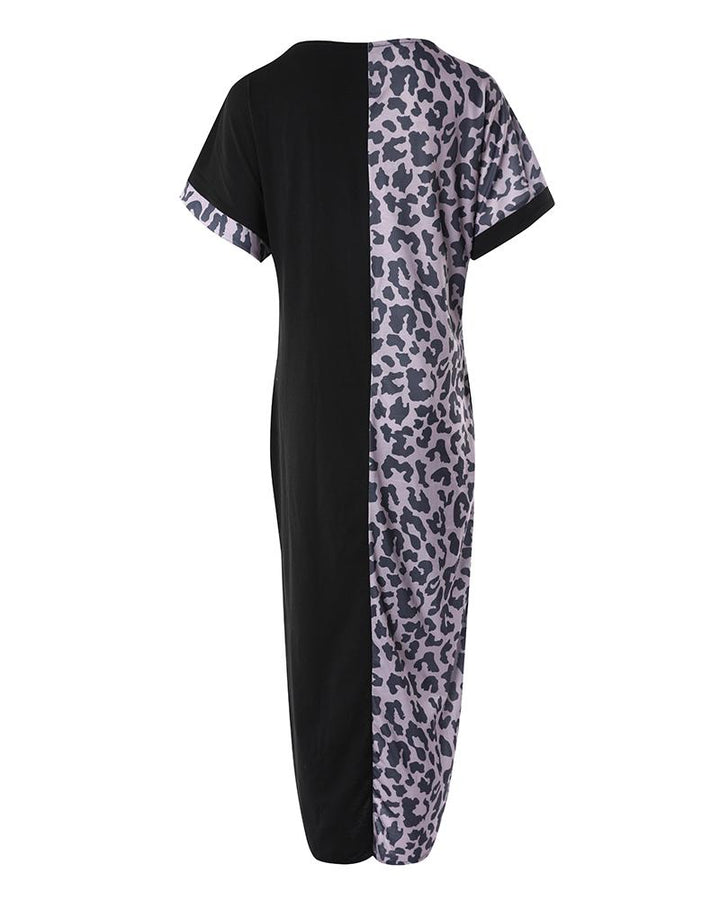 Leopard Patchwork Curved Hem Casual Dress