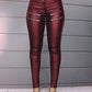 Zipper Design High Waist PU Leather Skinny Pants