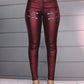 Zipper Design High Waist PU Leather Skinny Pants