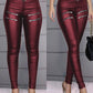 Zipper Design High Waist PU Leather Skinny Pants