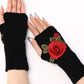 1Pair Floral Embroidery Fingerless Winter Knit Warm Gloves
