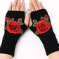 1Pair Floral Embroidery Fingerless Winter Knit Warm Gloves