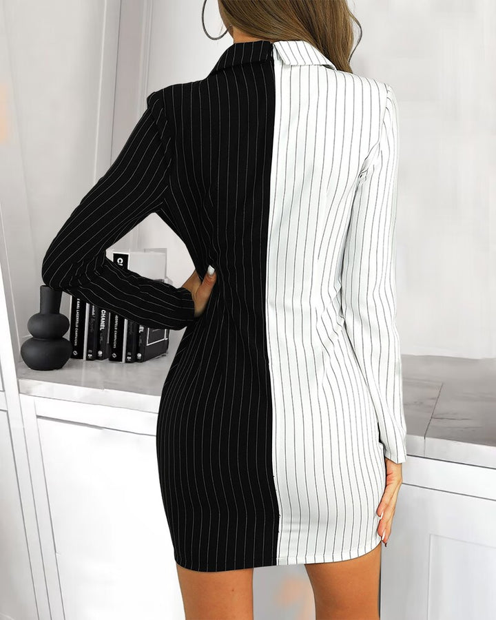Contrast Color Striped Insert Blazer Dress