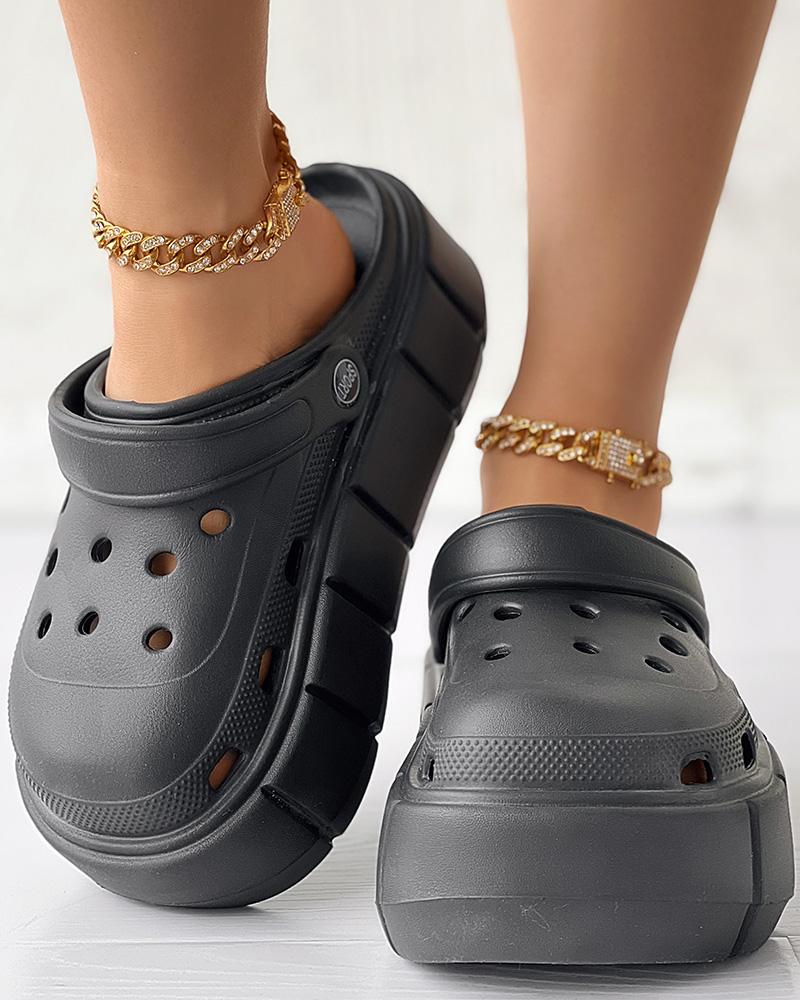 Hollow Out Platform Clog Slippers