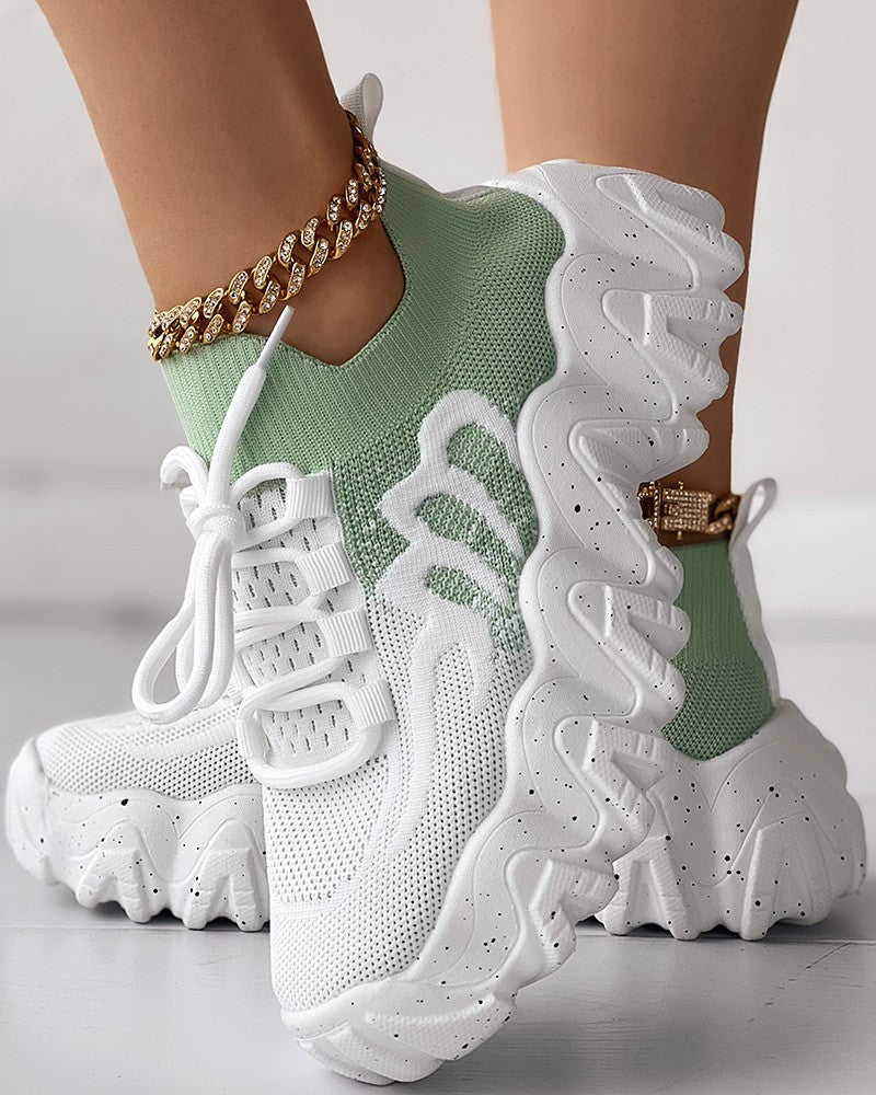 Colorblock Lace up Casual Running Sneakers