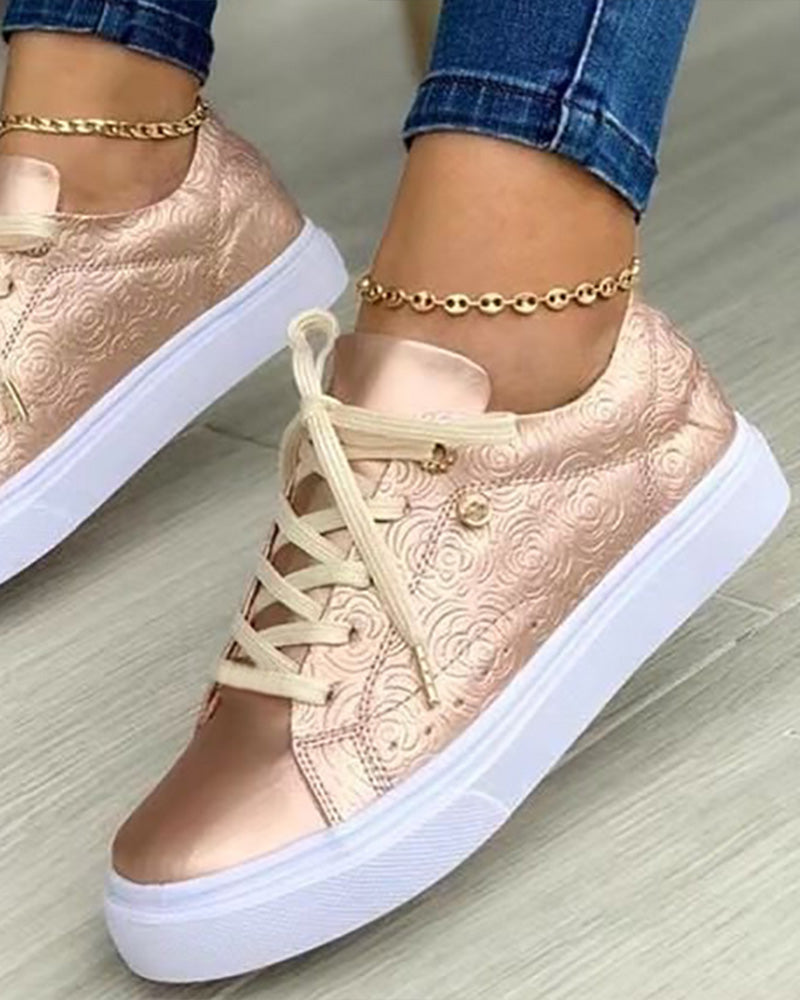 Floral Pattern Lace up Eyelet Sneakers