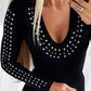 Rhinestone Decor Long Sleeve Bodycon Dress