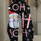 Christmas Santa Candy Print Pocket Design Wide Leg Pants